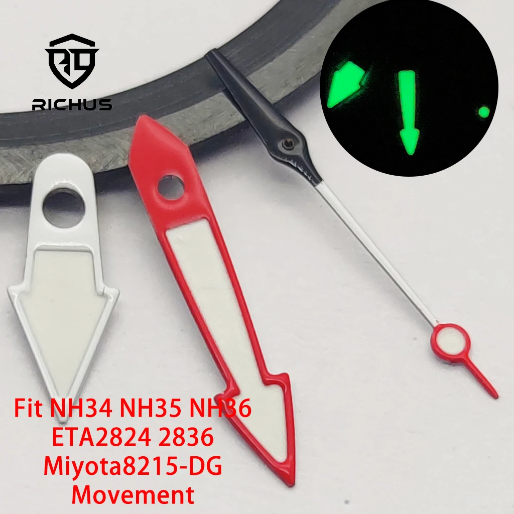 RICHUS NH35 Zeiger 8*12*12mm Grün leuchtende Uhrzeiger, kompatibel mit NH34 NH35 NH36 ETA2824 2836 Miyota8215-DG Uhrwerk