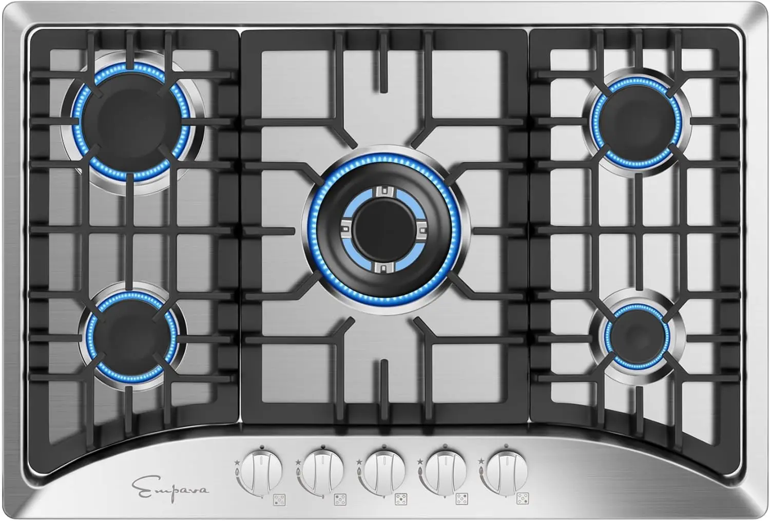 Gas Cooktop with 5 World Class Made in Italy SABAF Burners, LPG/NG Convertible, Ideal RV Top Stoves for Kitchen, Stainless Steel