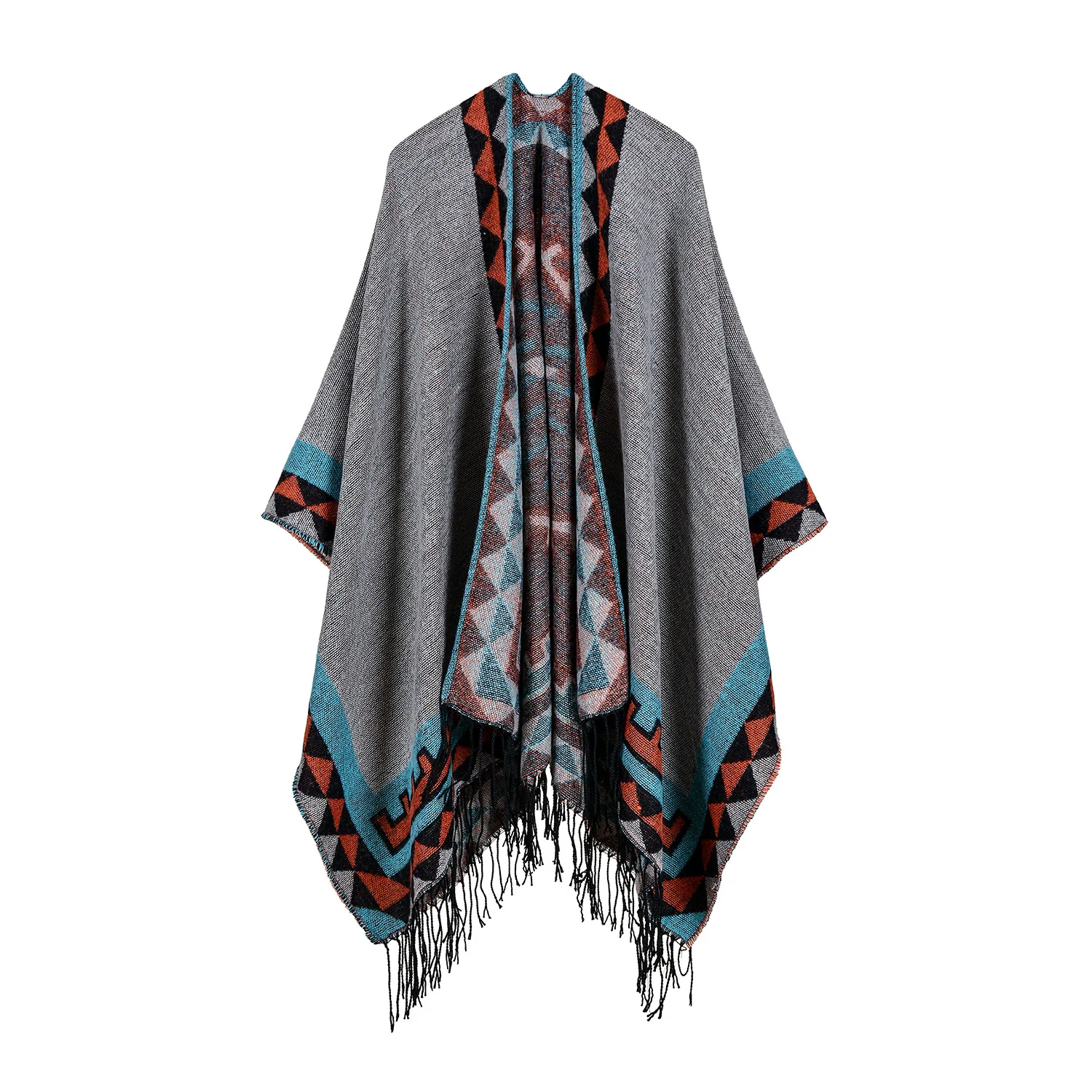 

Women's Tassel Imitate Cashmere Shawl Autumn Winter Can Be Thickened Wear on Both Sides Lady Ponchos Capes