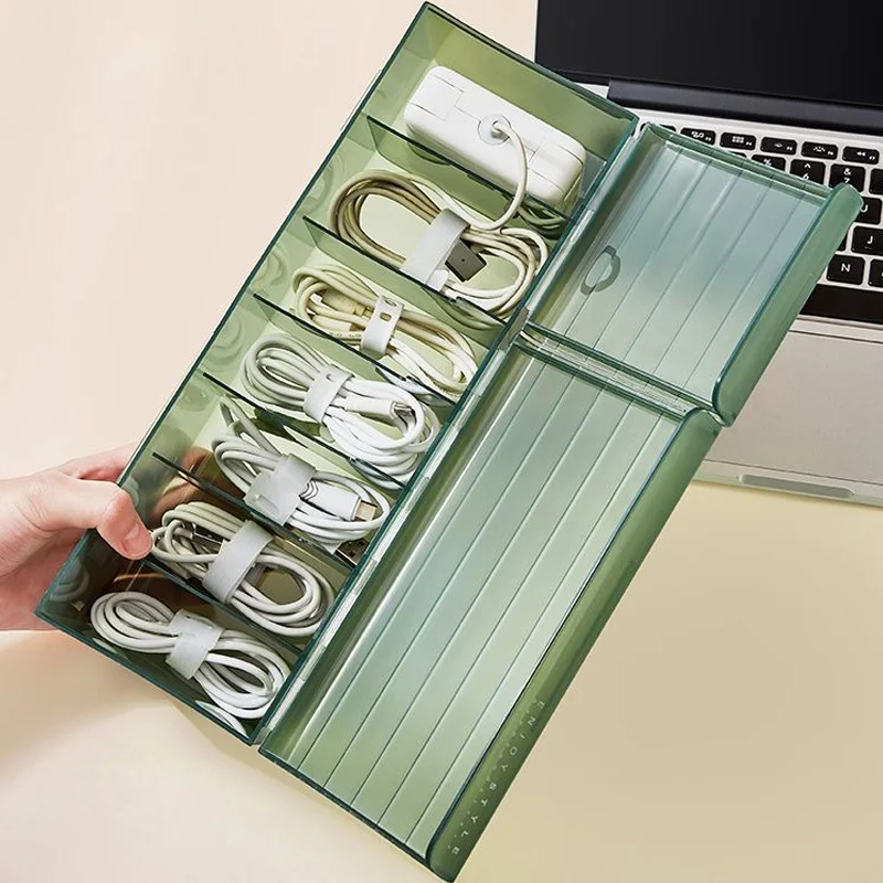 Desktop Data Cable Storage Box with Cover Cable Storage Artifact Mobile Phone Charger Charging Cable Desktop Cable Storage Box
