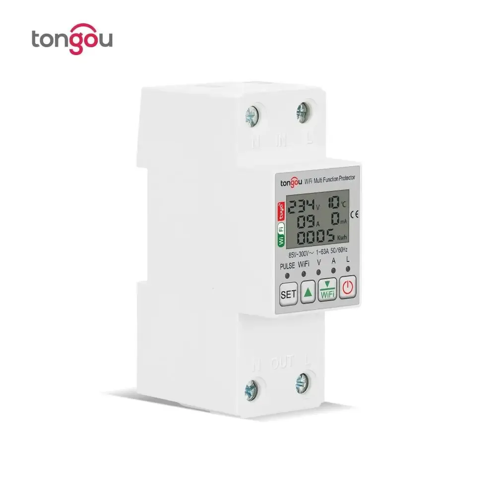 With Voltage Current and Leakage Protection TUYA TONGOU 63A 110V 220V SmartLife WIFI Energy Meter Kwh Metering Switch Timer
