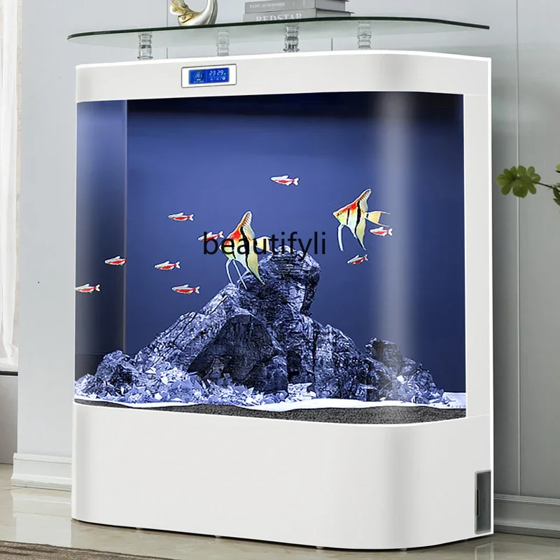 

Double arc living room ecological fish tank household medium and large glass floor filtration water-free all-in-one machine
