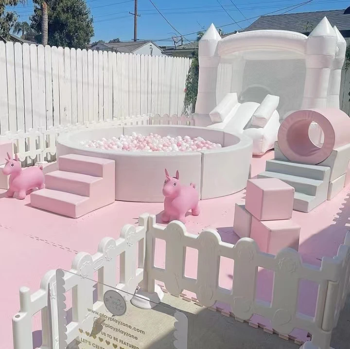 Hot Sale White with Pink Outdoor Playground Soft Play Set with White Bounce House Soft Play Equipmentpromote Sales