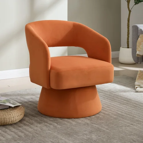 

In Stock At Overseas Warehouse: 1pc/Box Modern Velvet Fabric Swivel Arm Chairs For Living Room Furniture (orange/White/black)