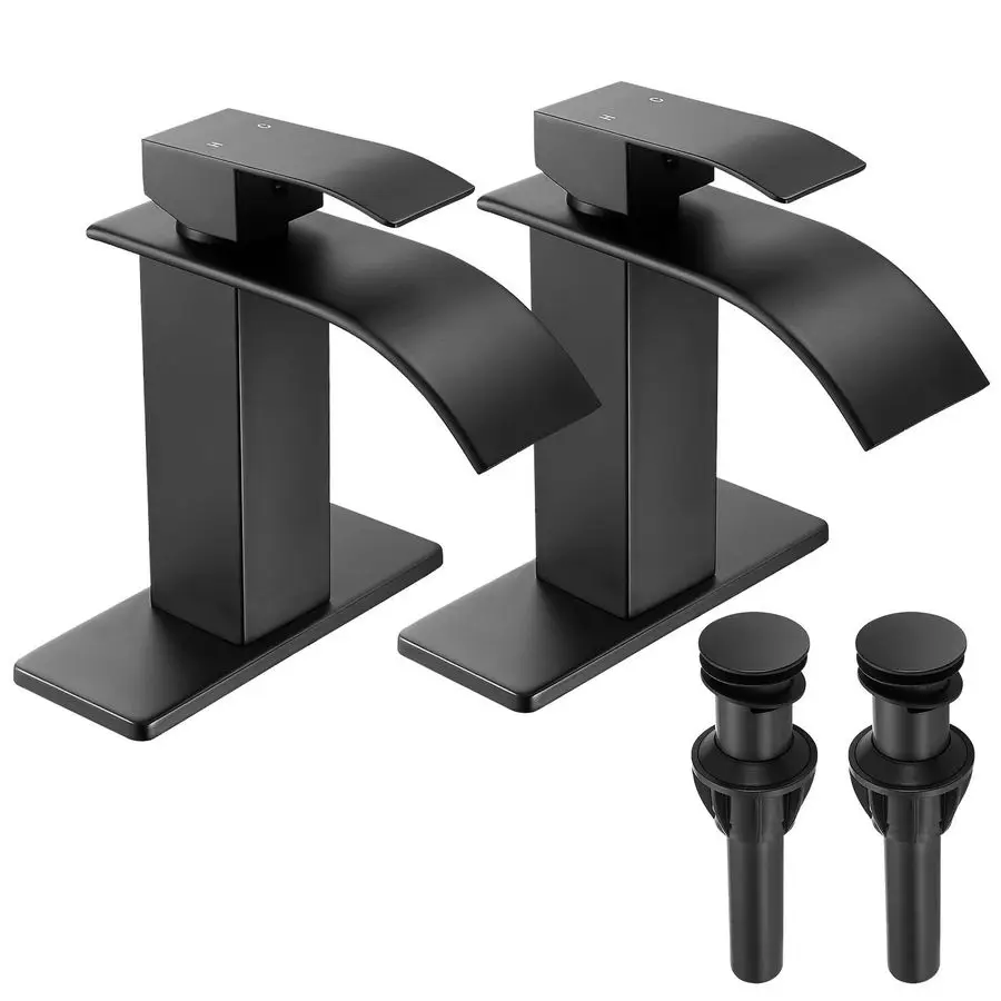 

Черный смеситель для ванной комнаты с эффектом водопада, однорычажный, на 1 или 3 отверстия, для раковины, с выдвижным изливом и дренажным клапаном