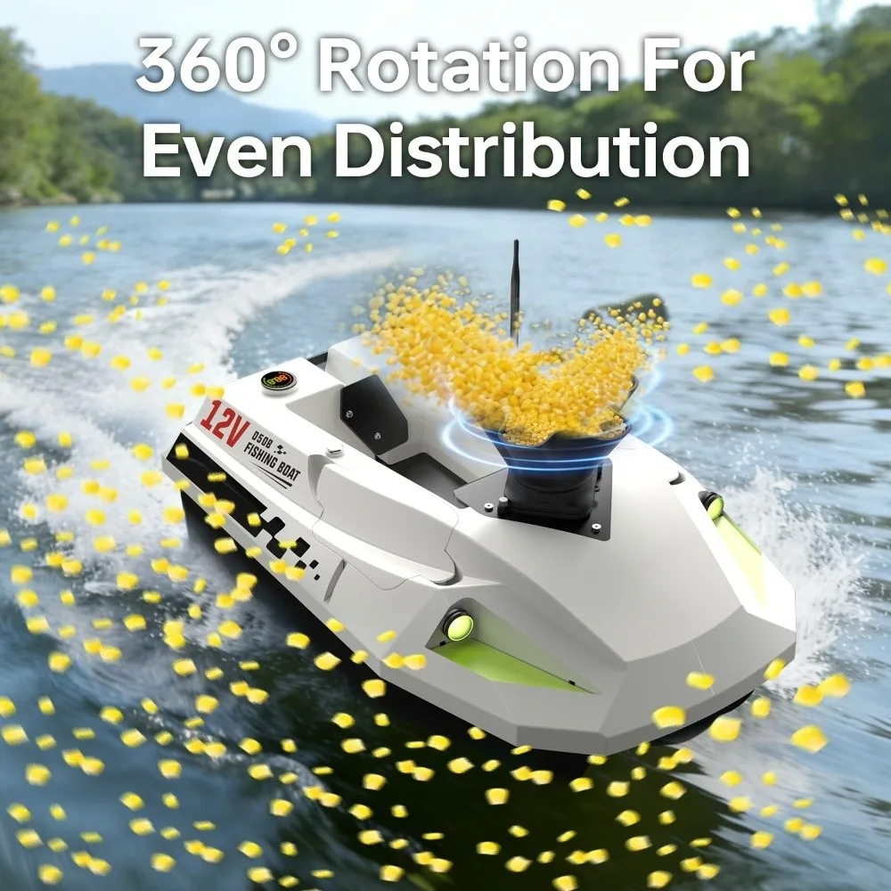 2.4GHz Wireless RC Boat Bait Dispenser IP67 Waterproof 300-400m Range Remote Control Bait Feeder Bait Spreader 360° Rotating