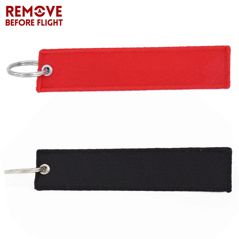 REMOVE BEFORE Flight Keychain for Aviation Gift Double Side Blank Black Red Grey Embroidery Keychain Luggage Tag Plain Key Chain