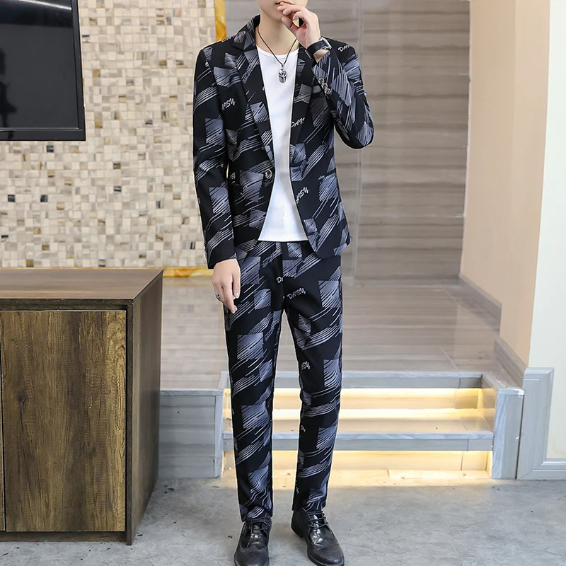 2024 autumn new men\'s Korean version slimming trend (suit + trousers) stylish and handsome stylish letters two-piece set