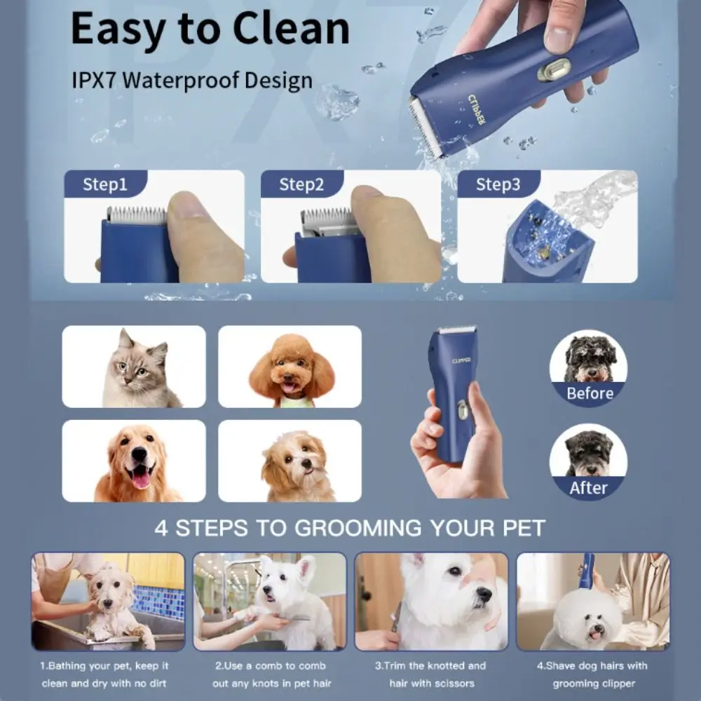 Practical Professional Pet Electric Hair Clippers Silent USB Charging Pet Hair Trimmer Waterproof Pet Hair Shears Pet Salon