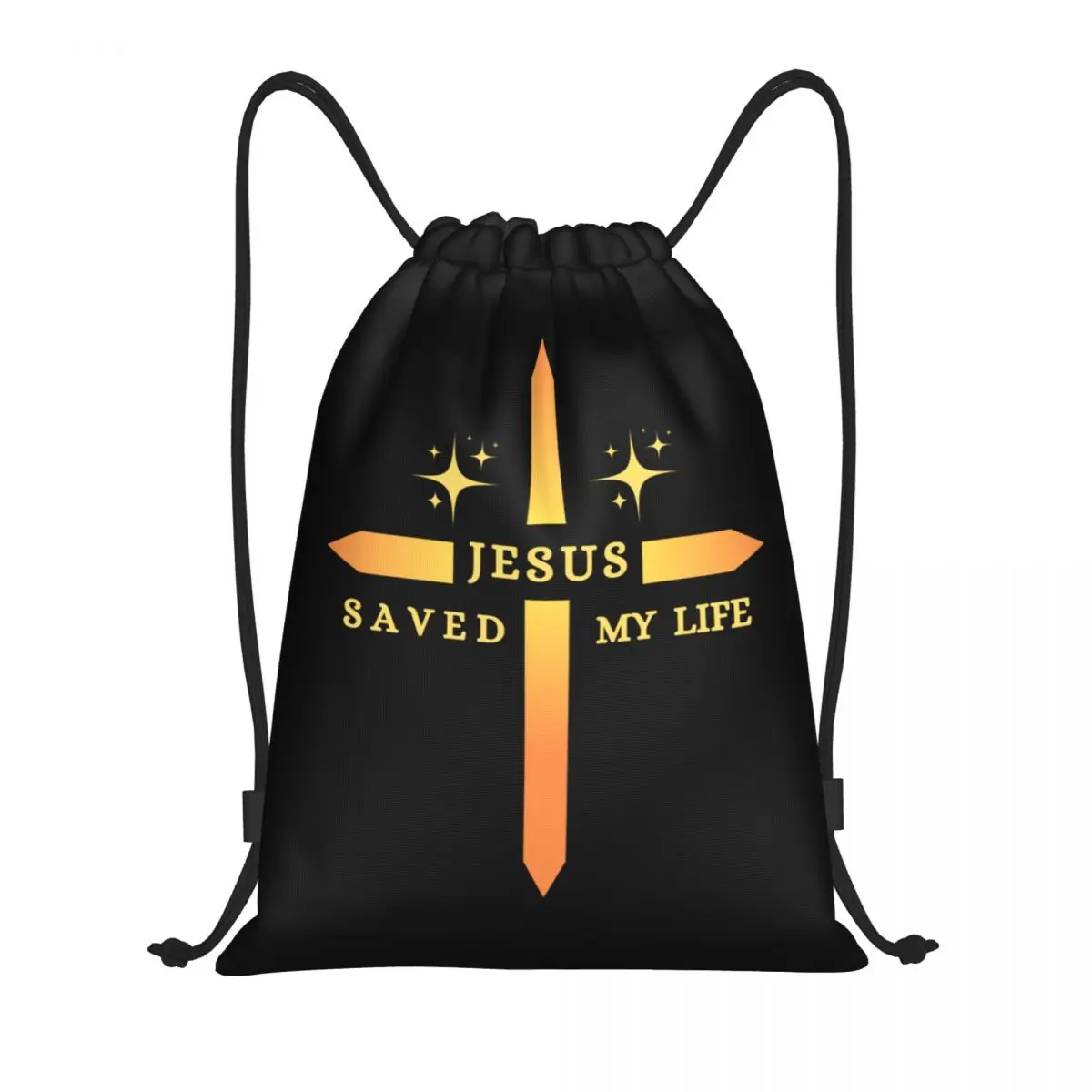 Christian Jesus Saved My Life Drawstring Backpack Sports Gym Bag for Women Men Shopping Sackpack