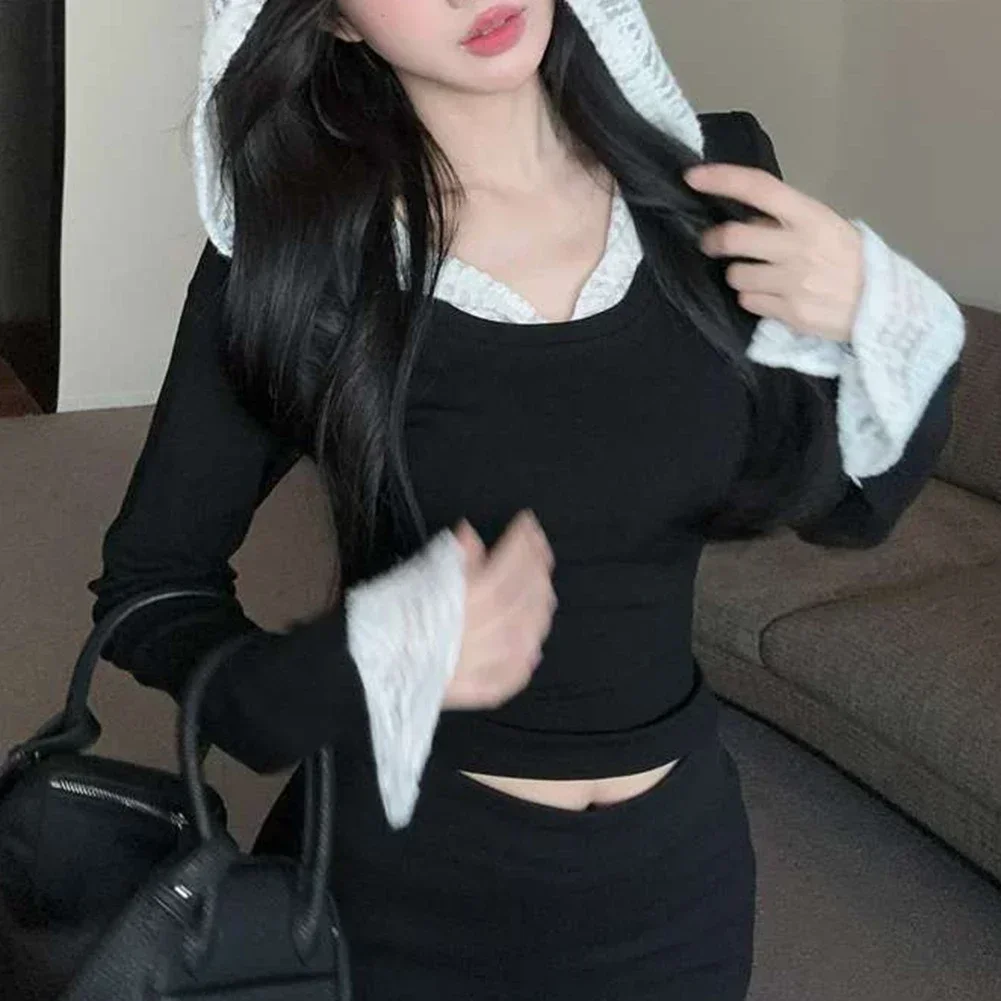 

Hot Girl Style Shirt Hooded Long Sleeve Shirt Casual Commuting Hot Girl Style Hoodie No Collar Neckline Polyester Fabric