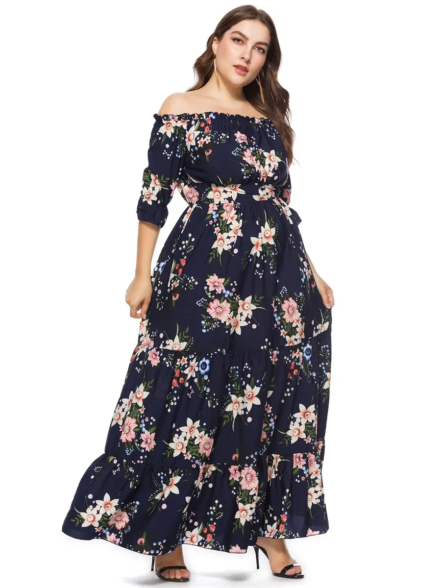 Fashion Summer Dresses 2024 for Women Dress Slash Neck Short Sleeve Female Elegant Clothing Floral Womens Clothes