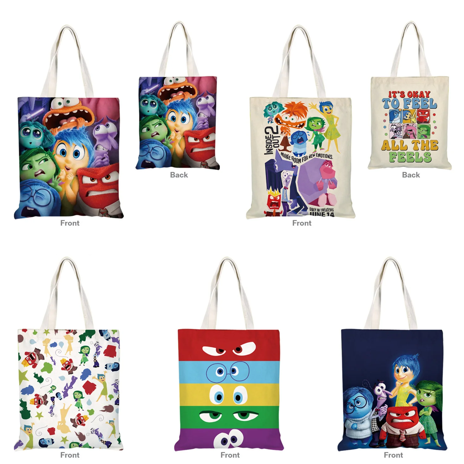 Inside Out 2 Disney Tote Bag stampa a colori borse di tela Shopping Handbag borsa a tracolla da donna borse riutilizzabili per cartoni animati