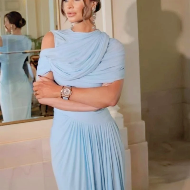 

2025 Spring and Summer Cross-border European and American Skin-friendly Retro Shawl-style Pleated Stand-up Wrap-up Long Dress