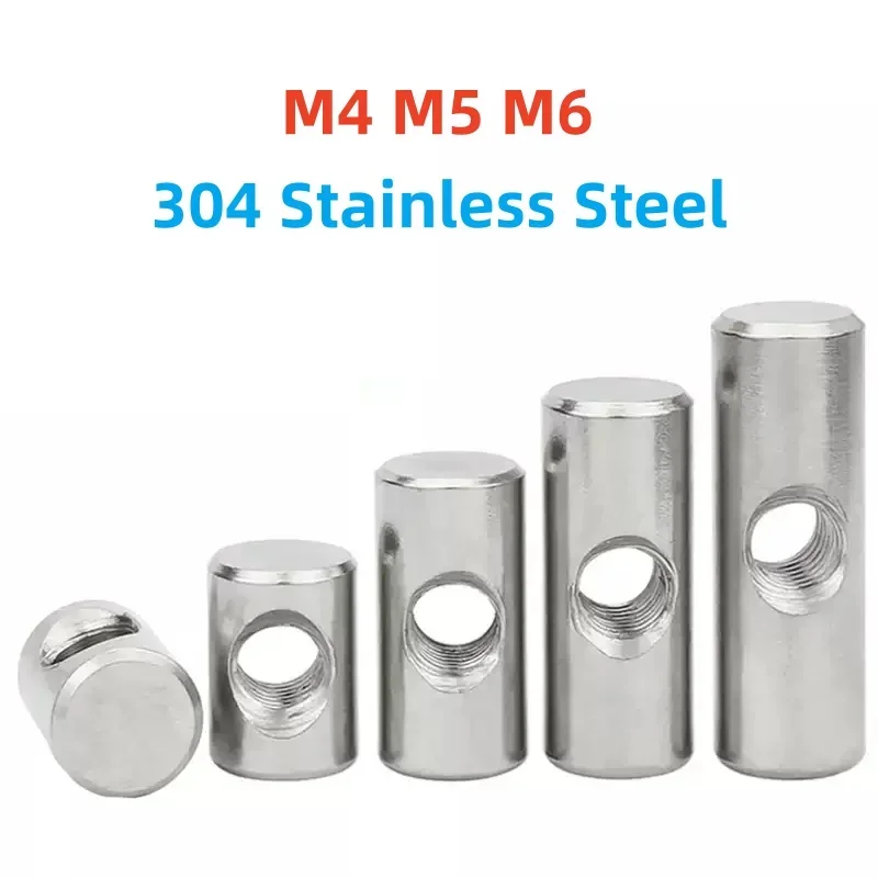 5pcs M4 M5 M6 304 스테인레스 스틸 배럴 볼트 크로스 홀 해머 목재 가구 액세서리 용 임베디드 너트