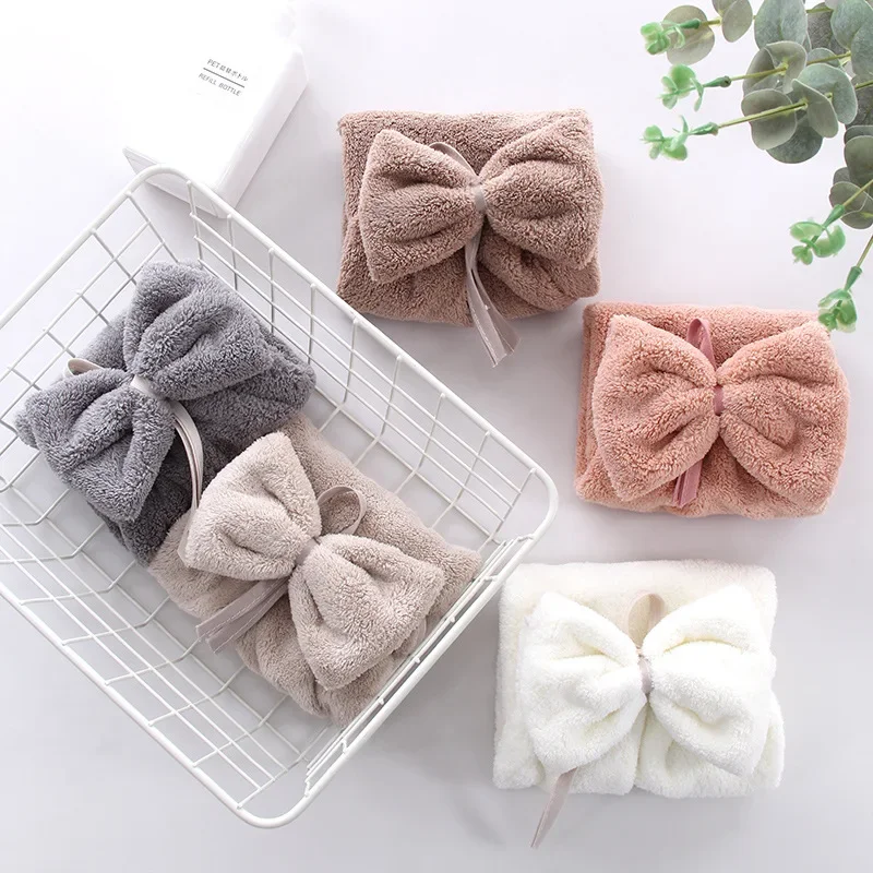 

Kitchen Toilet Towels Bow Hand Towel Microfiber Fabric Quick-Dry Water Absorption Dry Hanging Wash Hand Towel Kids Daily Using