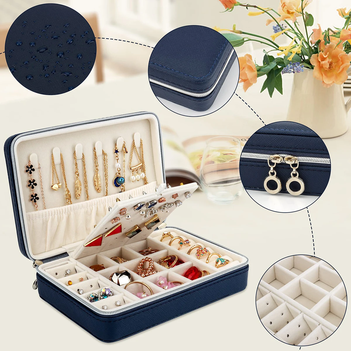 Portable Pu Fresh Simple Earrings Jewellery Box Zip Earrings Ring Multifunction Stall Jewellery Storage Box