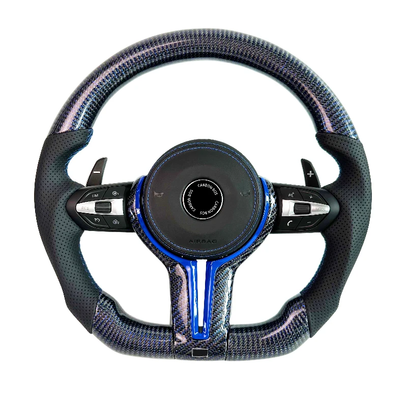 Blue Carbon Fiber Leather Steering Wheel For BMW F35 F10 F80 F20 F30 M Series Sports Steering Wheel