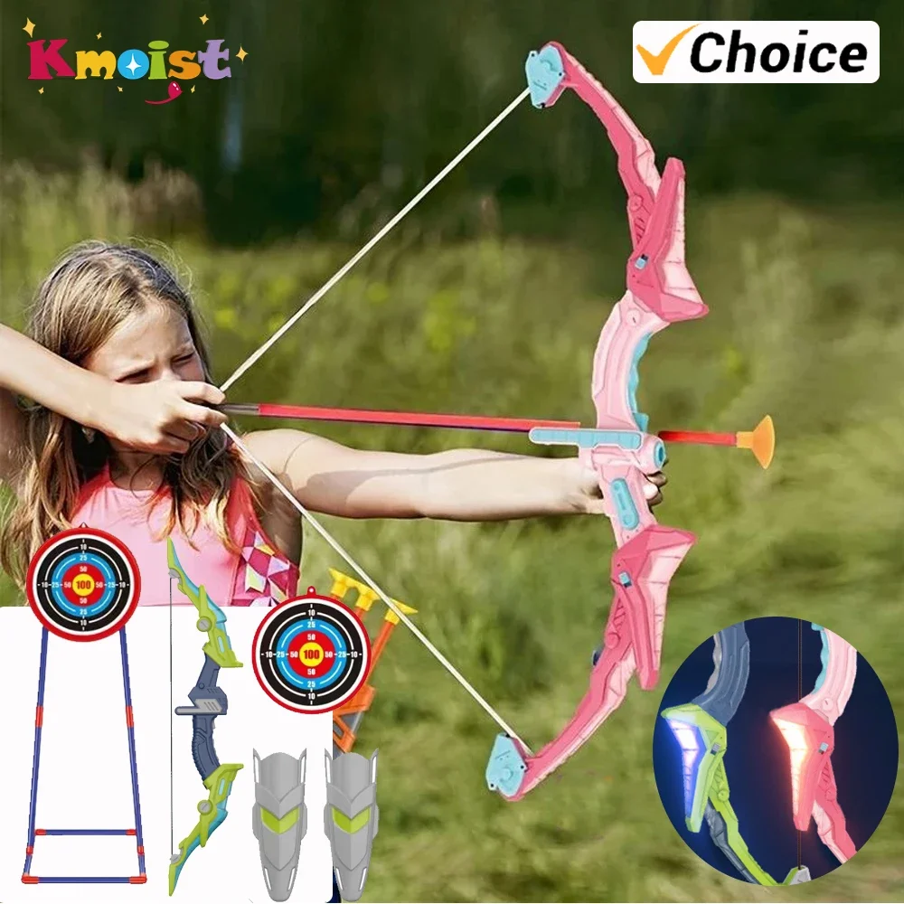 Bow and Arrow Set Light Up Archery Toy Kids Outdoor with Standing Target Birthday Gifts Indoor Games Toys Children New Year Gift