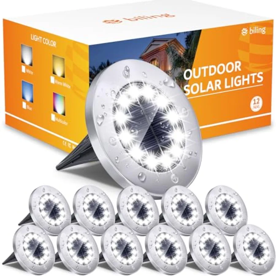 Solar Outdoor Lights, Bright 12 LEDs Solar Ground Lights Waterproof, Flat Landscape Lighting Solar Powered for Yard Walkway Pat