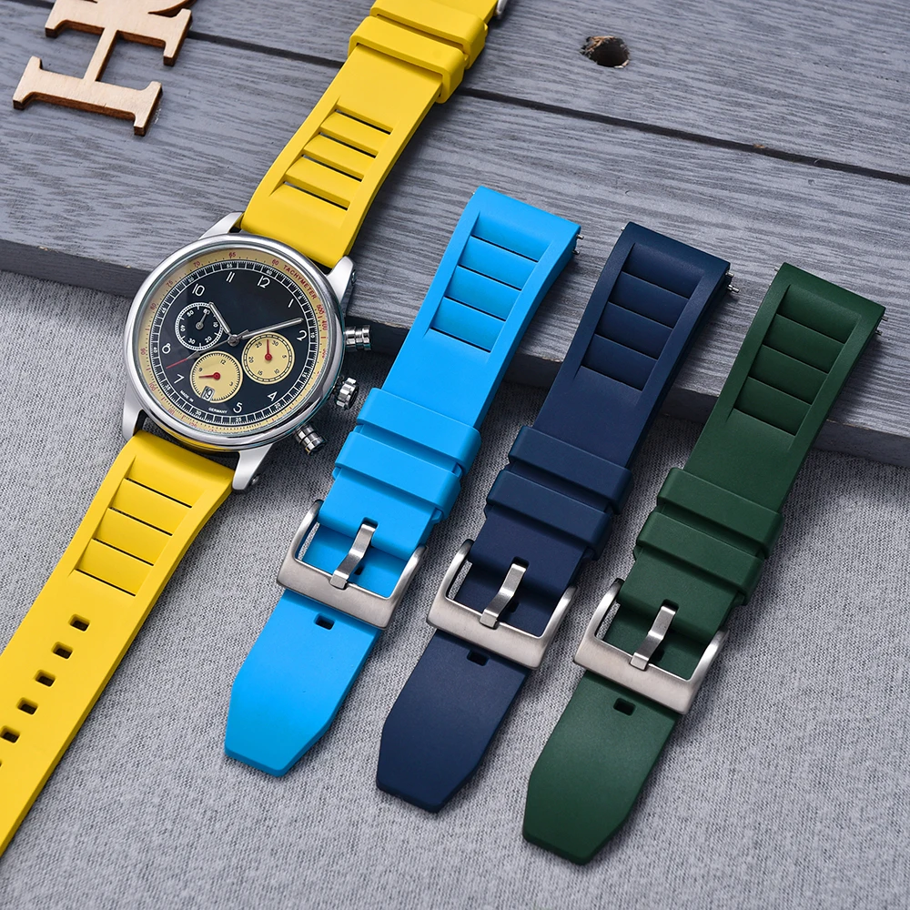 2025 تصميم جديد فلورو المطاط FKM حزام ساعة اليد 20 مللي متر 22 مللي متر مقاوم للماء الغوص الإفراج السريع تنفس العالمي صالح الرياضة معصمه #5