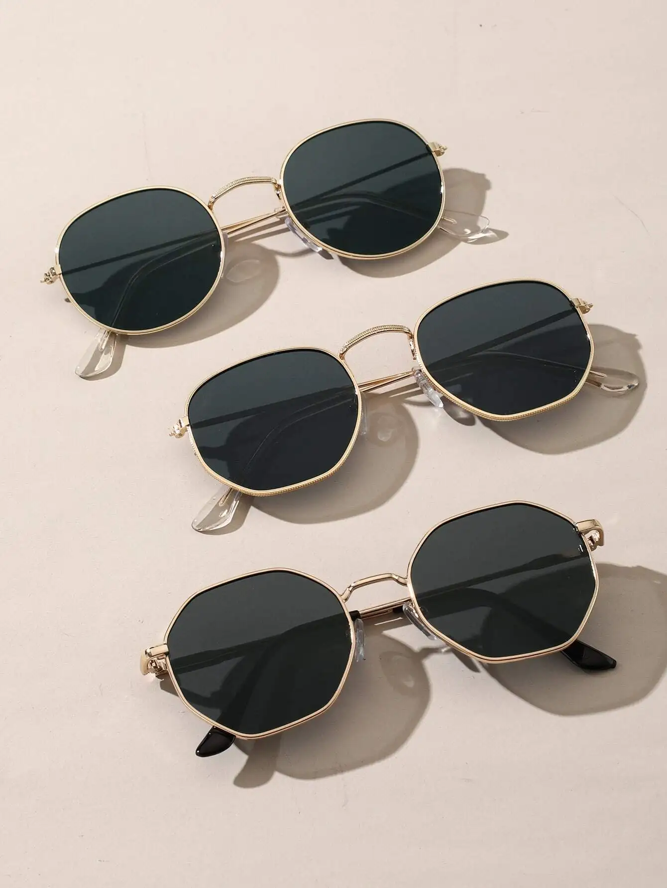 3pcs Metallic Classic Geometric Pattern Women's Summer Tropical Beach Resort Fashion Eyeglasses Set