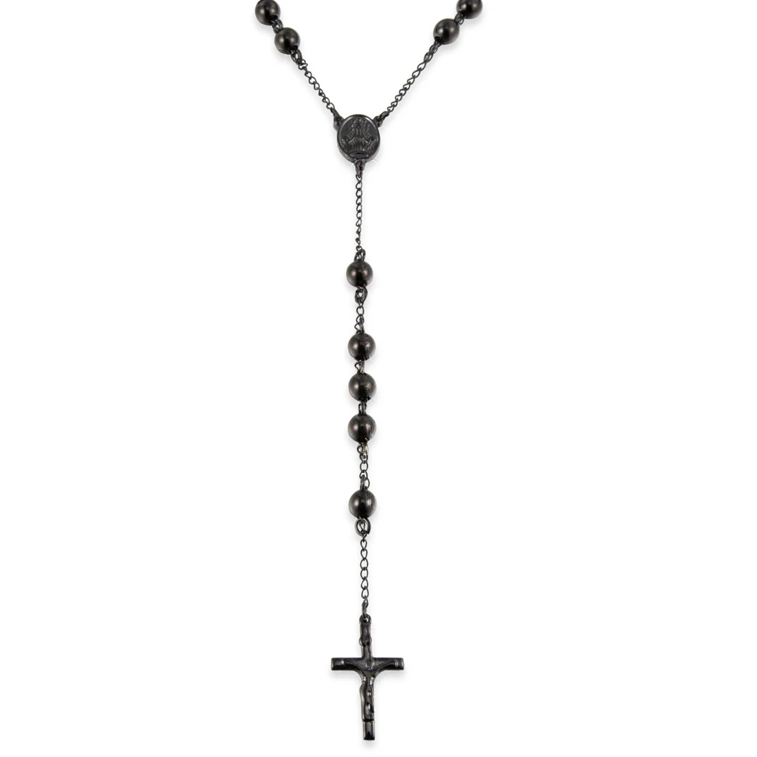 4/6/8 مللي متر حبة المسبحة الصليب قلادة أسود اللون الفولاذ المقاوم للصدأ سلسلة قلادة الدينية المسيح يسوع الصلاة مجوهرات #3