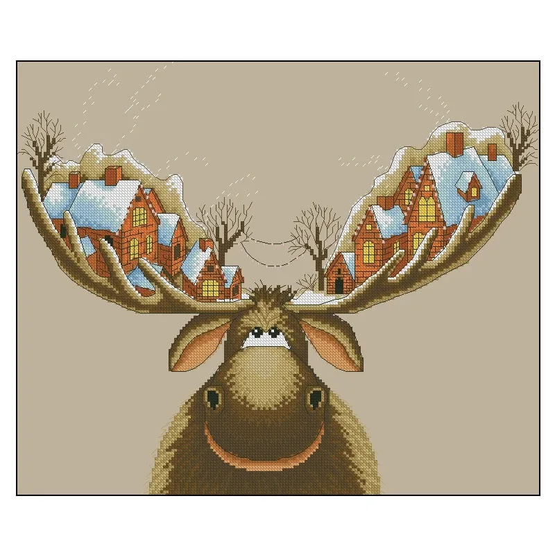 cities on antlers 2-44-39 cross stitch kit  aida fabric 18ct 14ct canvas cotton thread embroidery kits DIY craft set