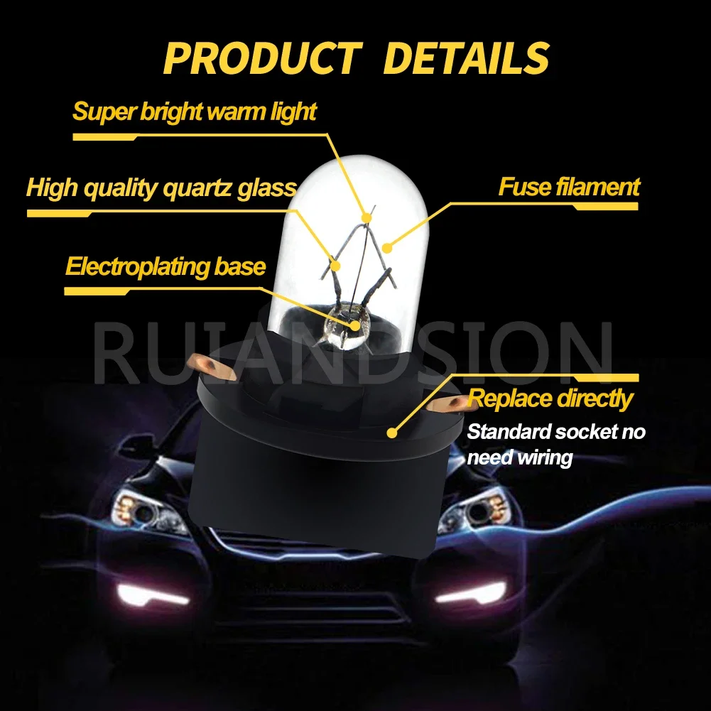 Ruiandsion T10 Car Halogen Lamp License Plate Light Instrument Light DomeLight Interior Accessories NonPolarity 12V 200Lm 100Pcs