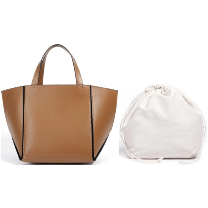 

Роскошная большая сумка из воловьей кожи с внутренним карманом на шнурке, женская сумка из натуральной кожи, сумка-ведро для корзины для покупок на компьютере