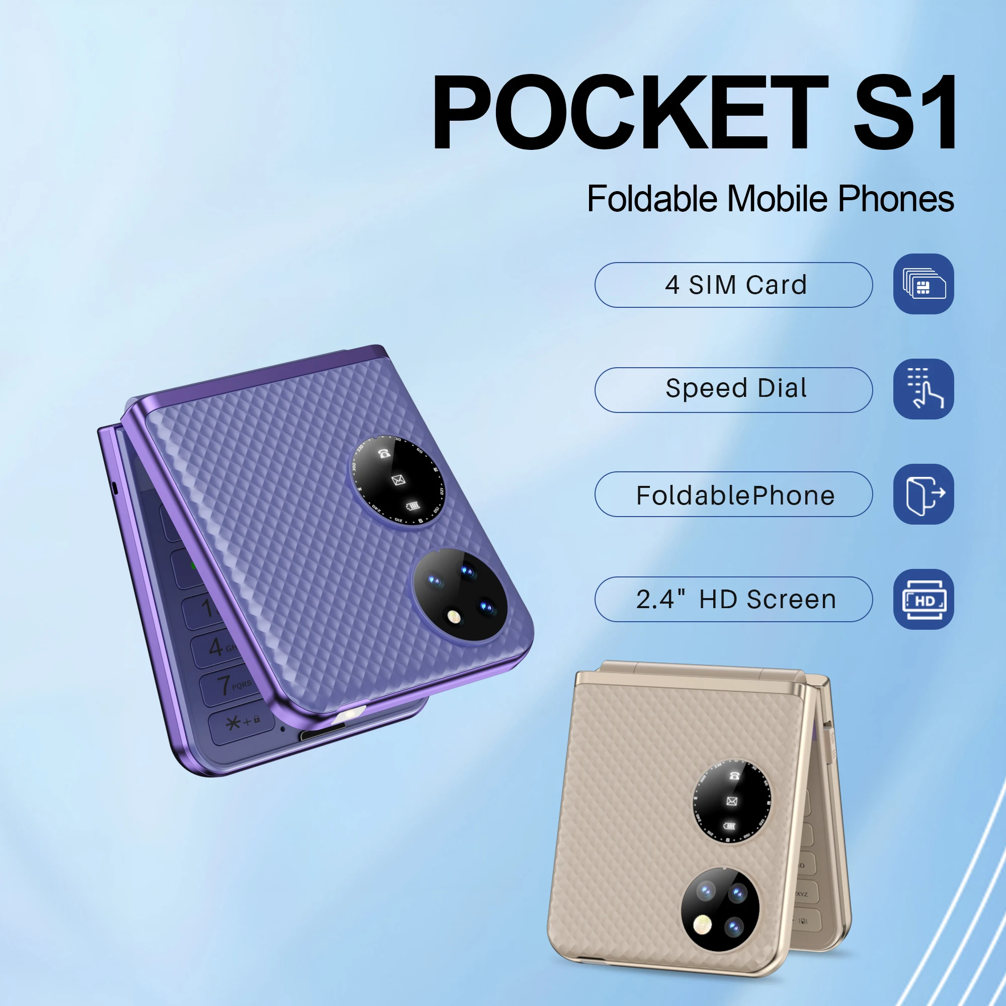 

SERVO Pocket S1 Foldable Mobile Phone 2G GSM Call Recording FM Radio Torch Magic Voice Blacklist Clamshell Phones 4 SIM Standby