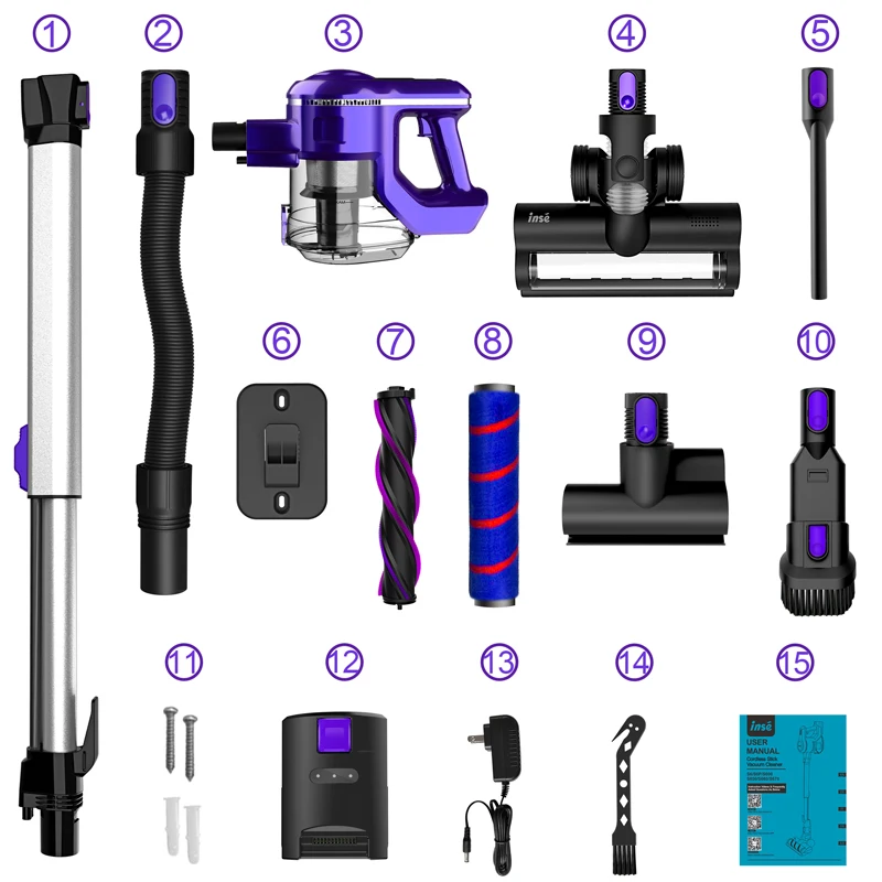 INSE S6 23Kpa aspirapolvere senza fili fino a 45 minuti di autonomia, aspirapolvere a batteria ricaricabile, aspirapolvere leggero per peli di animali domestici