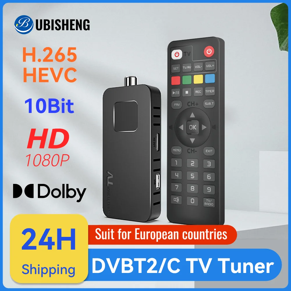 For Europe H.265 DVB-T2&C TV Decoder Dolby HD 1080P Mini TV Tuner HEVC 10Bit U8mini Digital Terrestrial Receiver Support WiFi