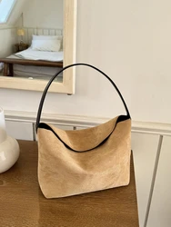 Vintage Suede Shoulder Bags For Women Designer Velvet Fabric PU Leather Tote Handbags Female Casual Brown Purse Underarm Bag