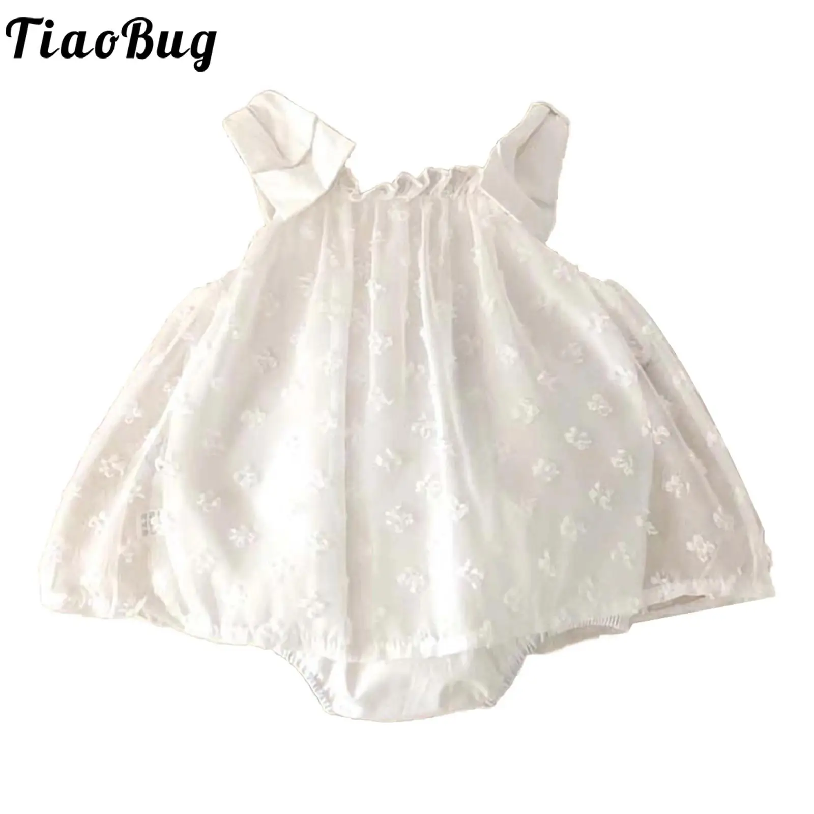 

Baby Girls Sweet Princess Dress Summer Bow Shoulder Strap Jacquard Weave Tulle Rompers Wedding Birthday Party Infant Clothes