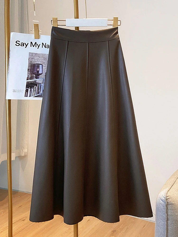 

Pu Leather Skirt Women Autumn Winter Long Skirts Female French Retro High Waist Slim Skirt Ladies Elegant Casual Maxi Skirts