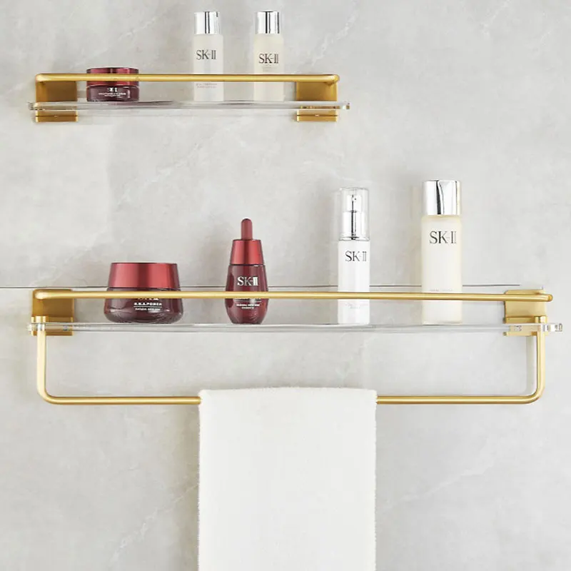 DOOKOLE Bathroom Floating Shelves Gold, Wall Mounted Storage Shelves with Towel Bar for Bathroom, Kitchen, Bedroom