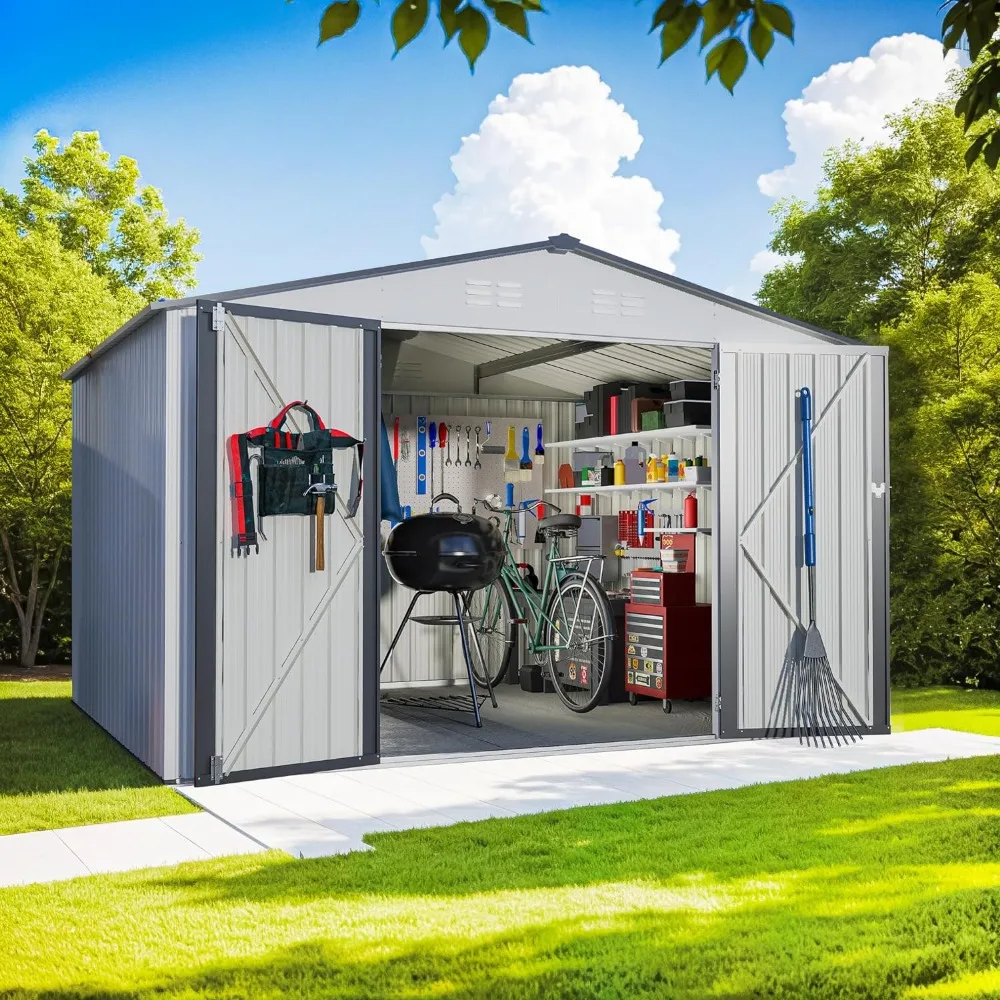 

10FT x 8FT & Oversized Storage Clearance, Metal Anti-Corrosion Utility Tool House with Lockable Hinged Door & Shutter Vents