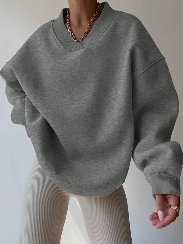 

Women's plus Size Hoodie Long Sve round Ne Color Comfortable Streetwear Sle Casual Sweatirt for All Seasons