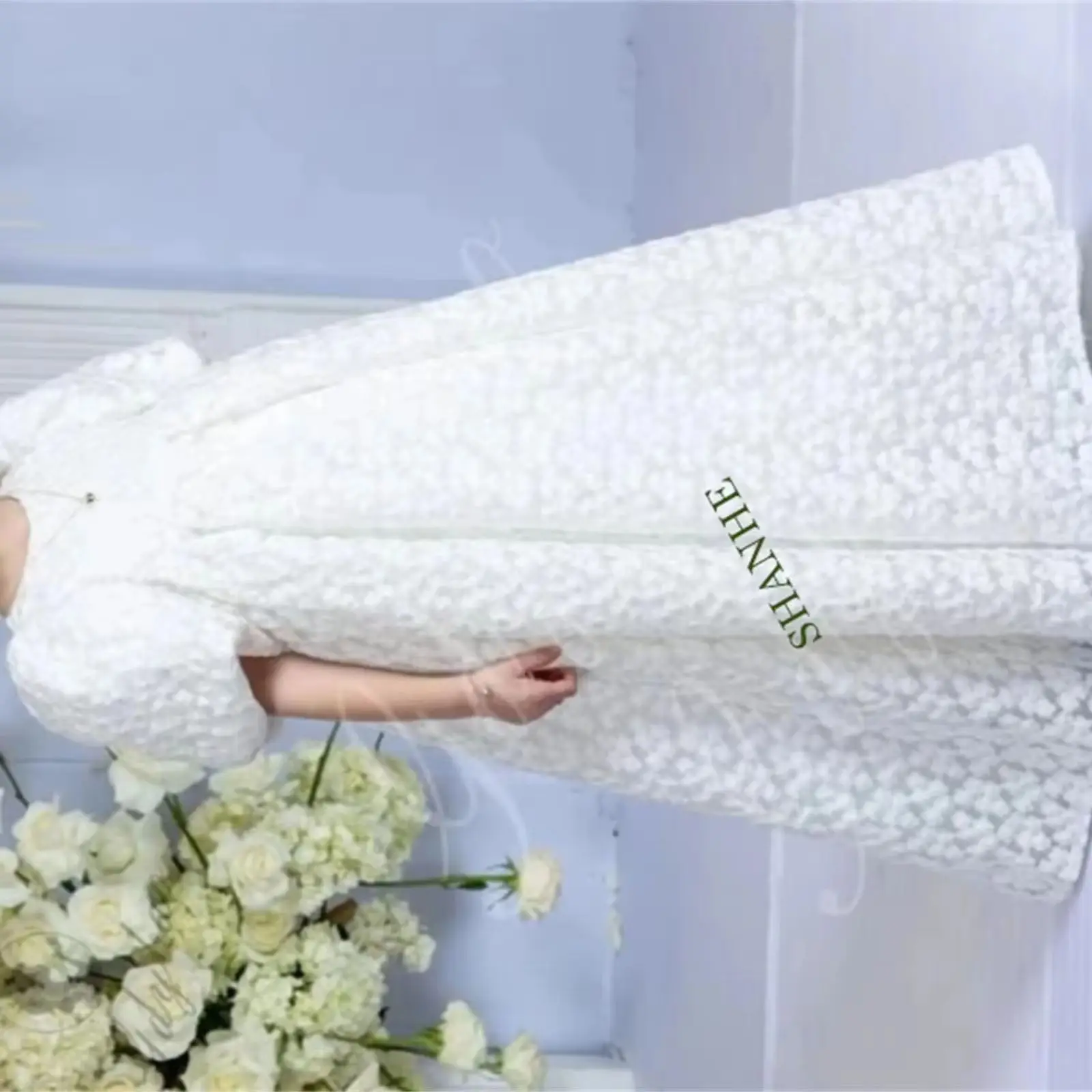 

CustomizedBalloon Sleeve Hollow Out Lace Flower Girl Dresses for Wedding Princess High Waist Toddler Pretty Pageant First Commun