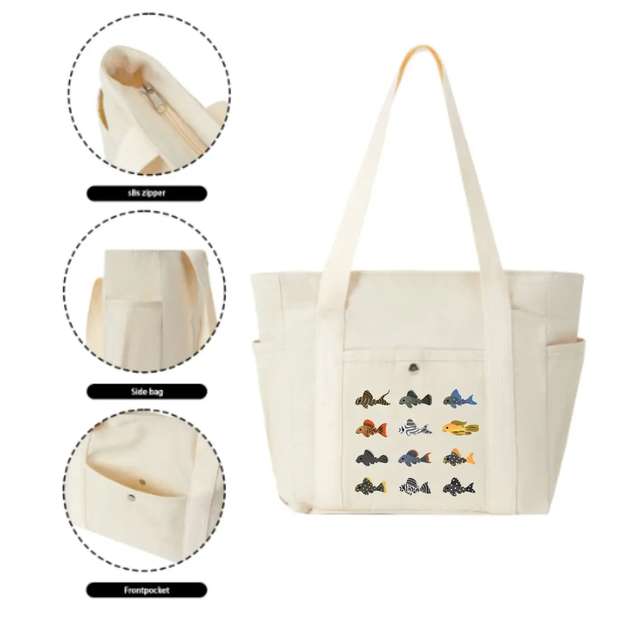 Cartoon Fish Collection Large Canvas Crossbody Bag Women's Casual Student Bag