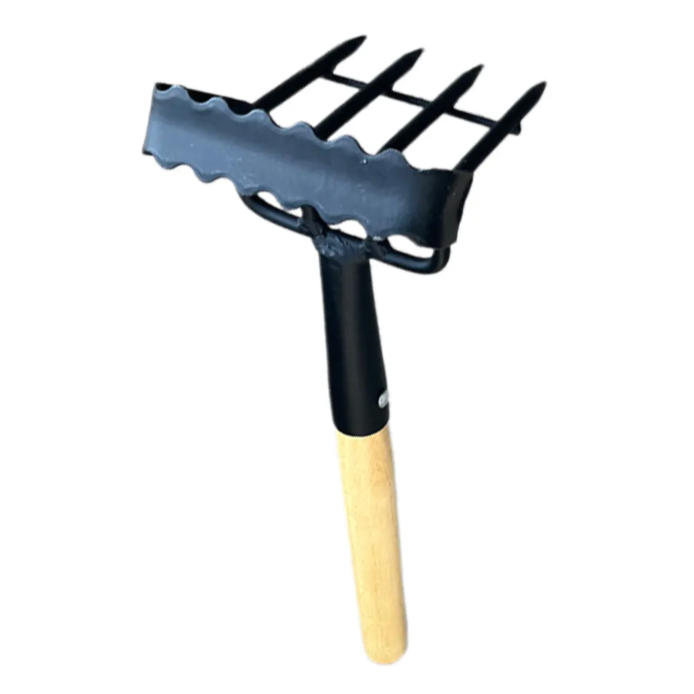 

Small Hand Garden Rake Wood Handle High Carbon Steel Garden Hand Tool for Weeding Soil Loosening Planting Gardening Cultivator