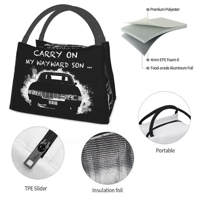 Carry On My Wayward Son Insulated Lunch Bag for Women Leakproof Supernatural TV Cooler Thermal Lunch Box Office Picnic Travel