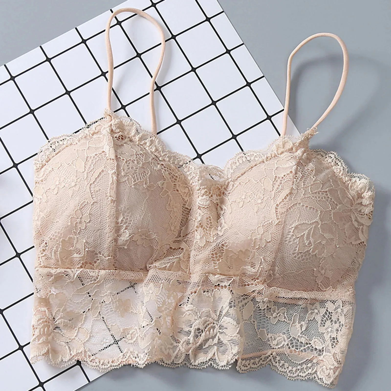 Women Sexy V Neck Hollow Out Wireless Chest Lingerie Solid Color Comfortable Embroidered Underwear Seamless Bra For Female