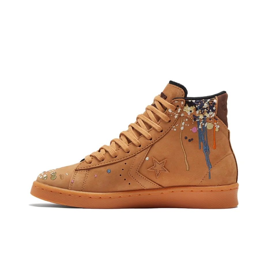 Chaussures de skateboard Converse Cons Pro Leather unisexes à tige haute marron/rose