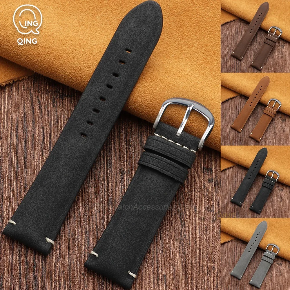 20/22mm for Seiko for Rolex Leather Watch Band Vintage Matte Sude Strap Men Women Sport Bracelet Soft Brown Black Grey Wristbelt