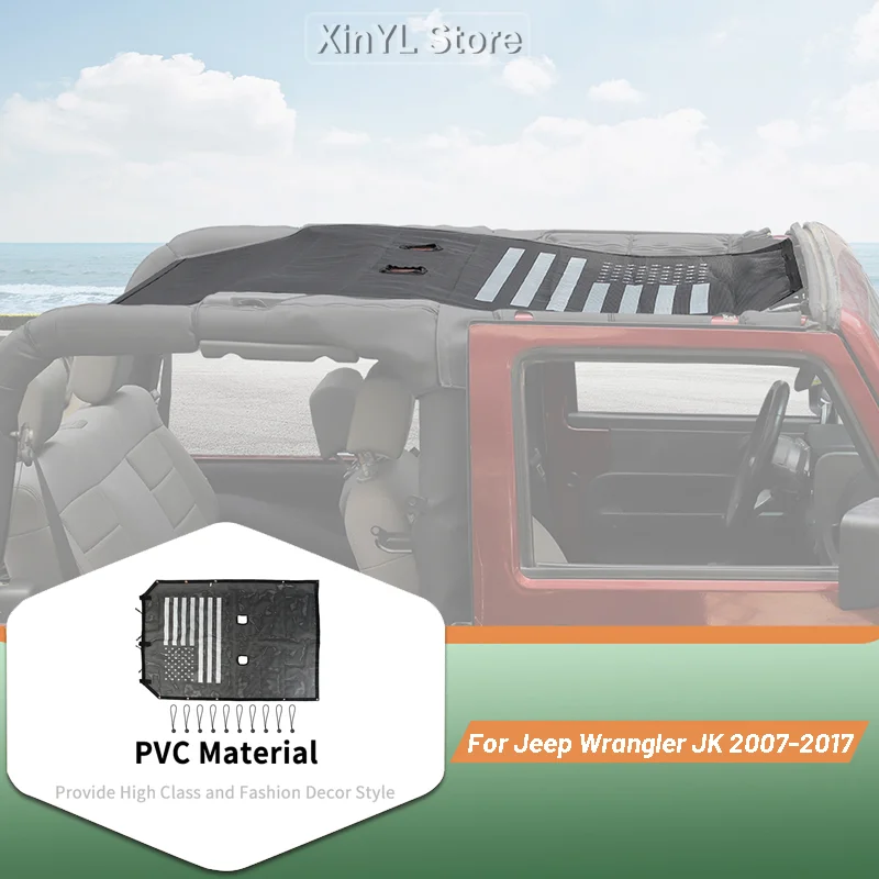 Автомобильный ПВХ верхняя УФ-защита от солнца, солнцезащитный козырек, изоляционная сетка для Jeep Wrangler JK 2007-2017, 2-дверная версия, автомобильные аксессуары Автомобильный ПВХ верхняя УФ-защита от солнца, солнцезащитный козырек, изоляционная сетка для Jeep Wrangler JK 2007-2017, 2-дверная версия, автомобильные аксессуары