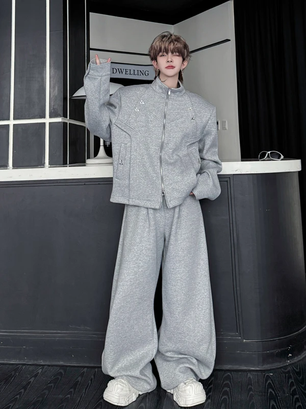 

Мужской костюм-двойка из свитшота и кардигана на осень 2025 года: повседневный, с воротником-стойкой, удлиненный рукав, молодежный, высококачественный, трендовый...