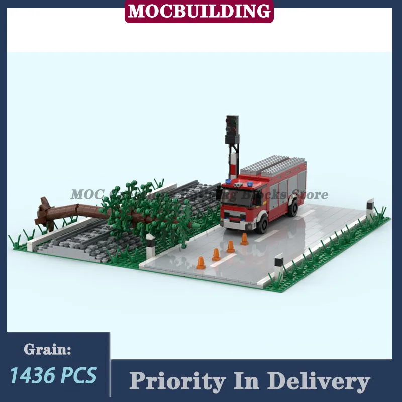 MOC City Feuerwehr Diorama modello Building Block traffico blindato auto veicolo architettura Street View camion dei pompieri collezione giocattolo G