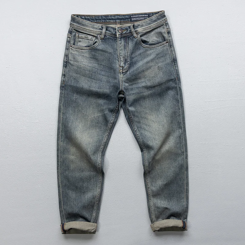 

2025 Autumn Men's Casual Jeans Retro Washed Straight-Leg Denim Pants with Sandblasted Finish | Slim Fit Classic Trousers